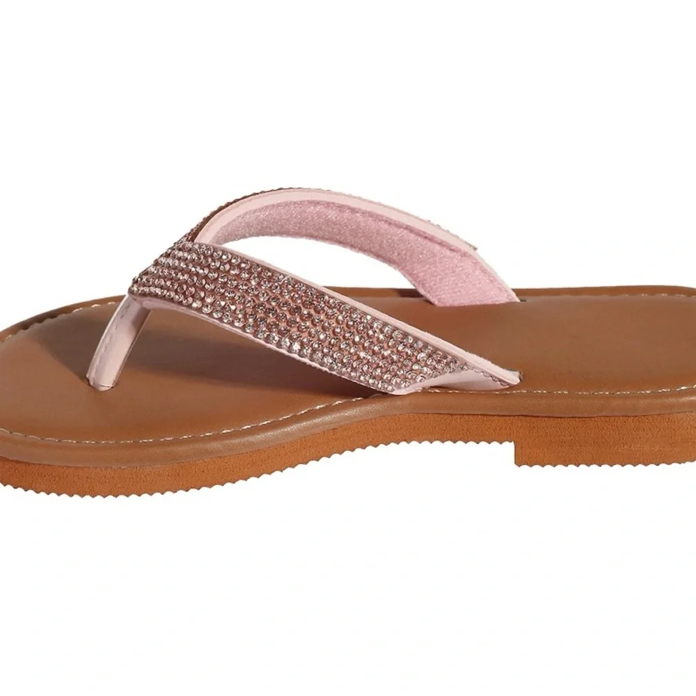Elli girl’s Rhinestone Flip Flops Size 1 - 2  Little Girls Sandals Pink NEW